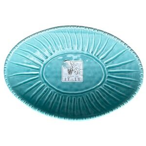 Majoliche‎ Jessica Ceramic Oval Bowl 8.75 Inch Turquoise Dimpled Rib Deco Italy